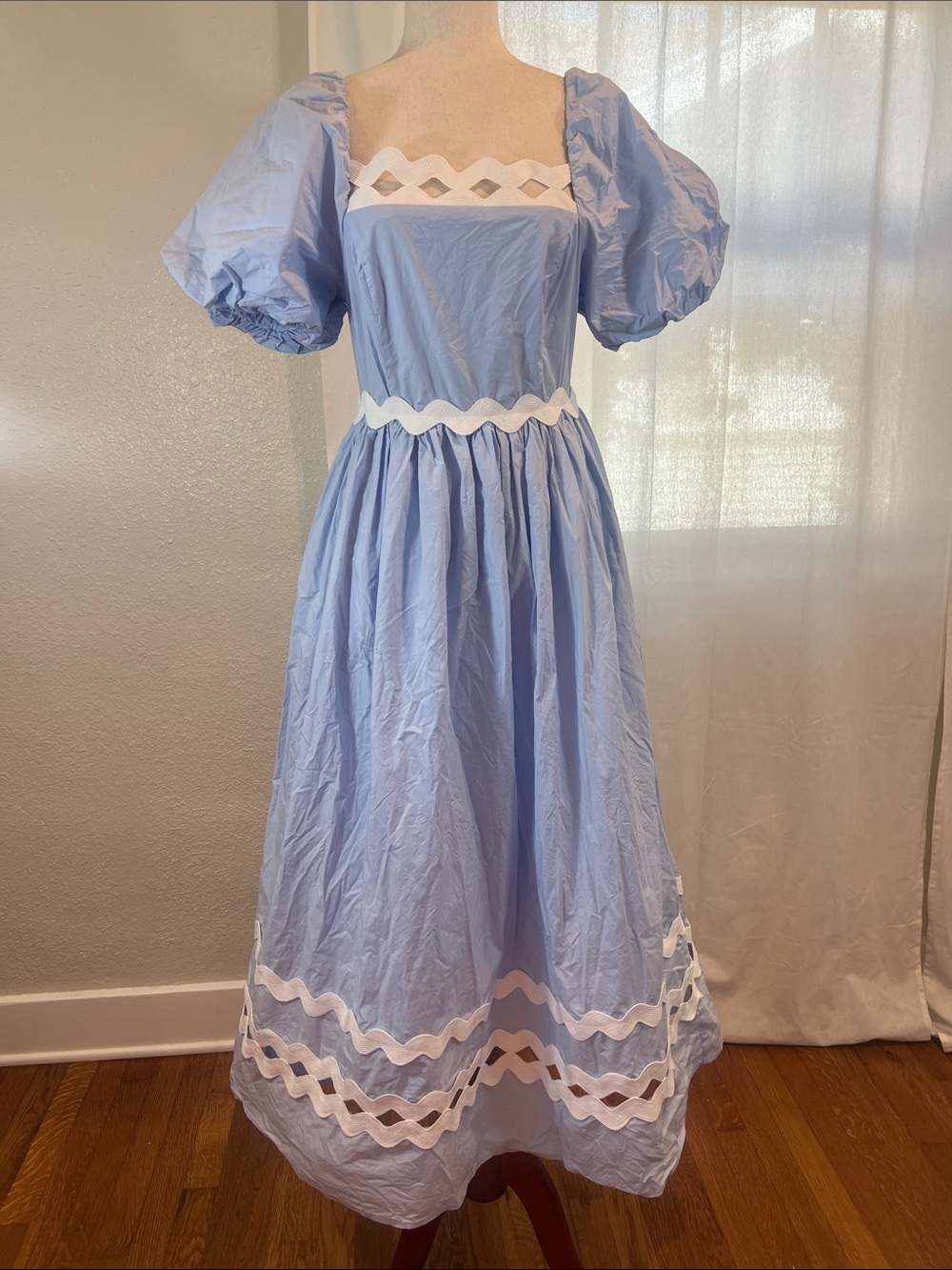 English Factory Light Blue Cotton Maxi Dress with White Trim. Size S. NWOT